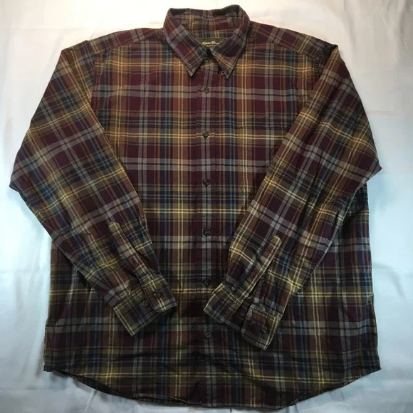Eddie Bauer Relaxed Fit Plaid Brown Cotton Button Up Shirt Mens Size‎ L - Picture 2 of 7